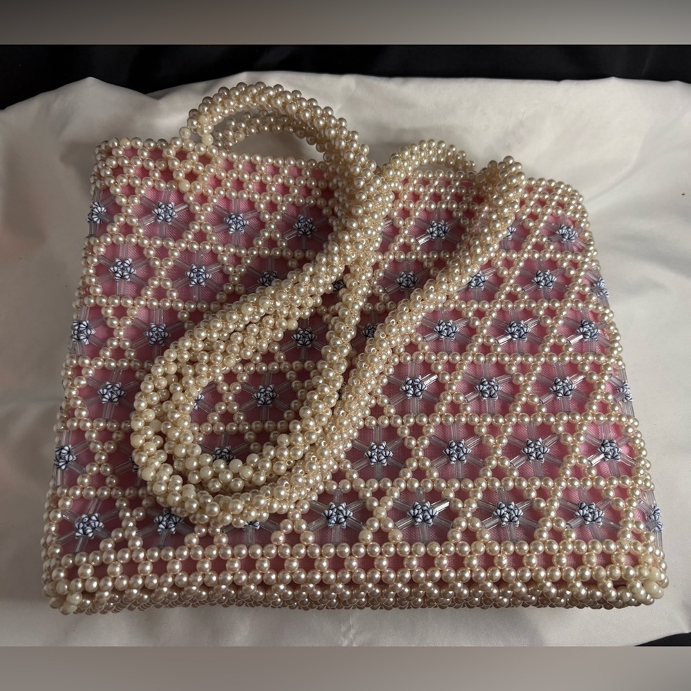 Pinkish pearl beaded ladies bag - Picture 2 of 7